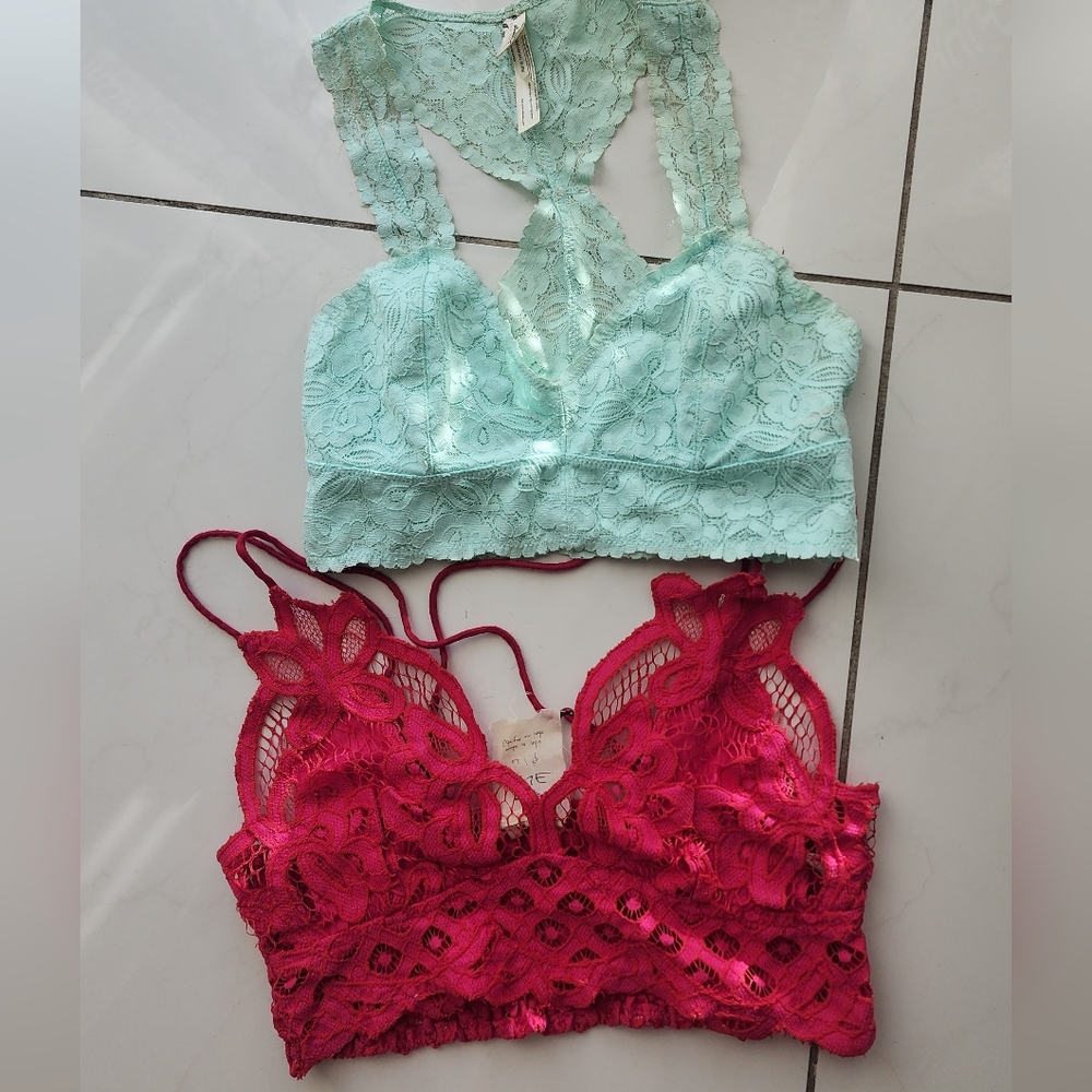 Free people lace Bralette Set - blue  and Red xs